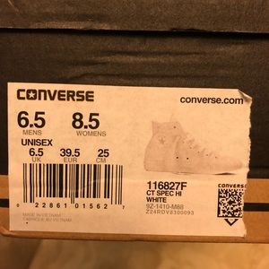 Men’s 6.5 or Women’s 8.5 White High Top Converses
